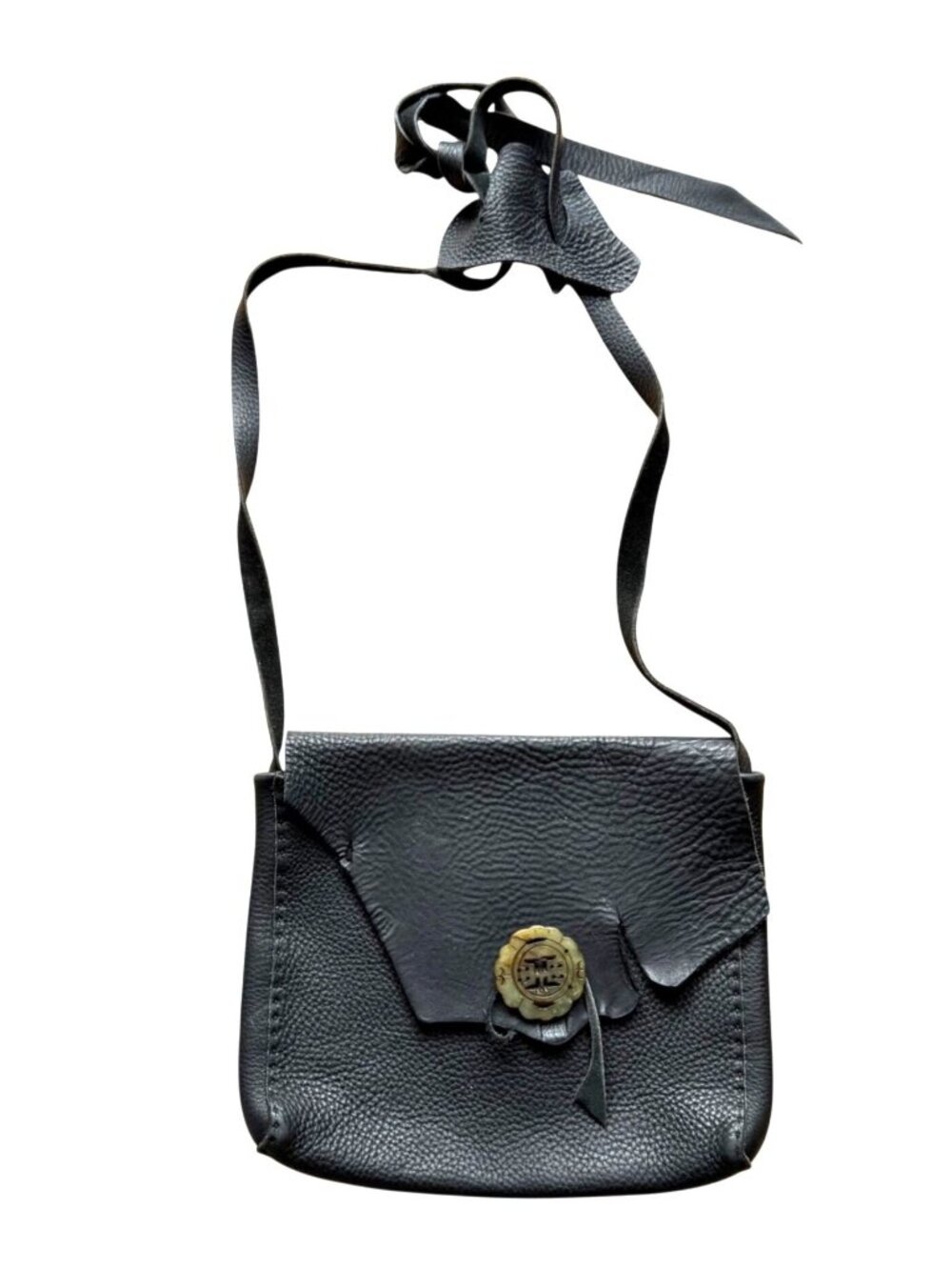 Artisan Leather Crossbody Bag Jade Accent